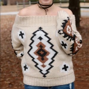 chicwish Sweaters - Aztec Off the Shoulder Sweater chicwish Sweaters - Aztec Off the Shoulder Sweater